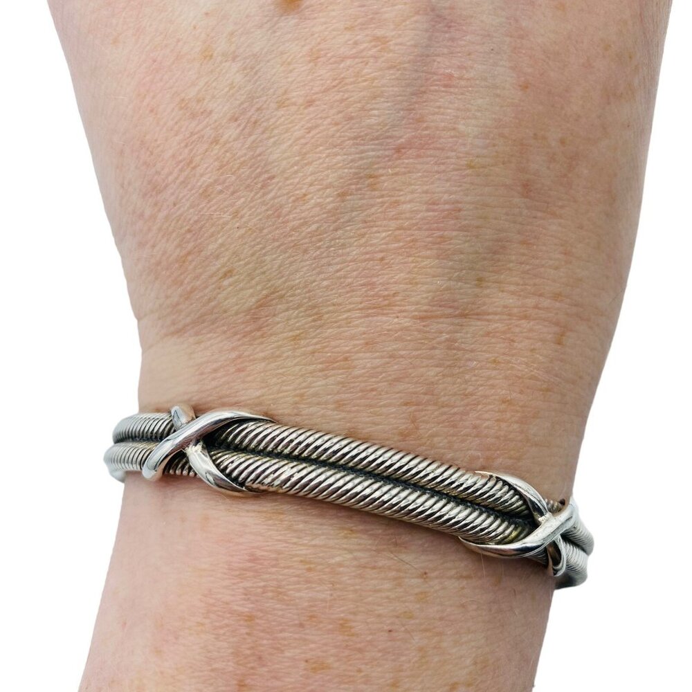 Sterling Silver 925 Double Rope X Cuff Bracelet Made In Mexico 7in 31.4 Grams